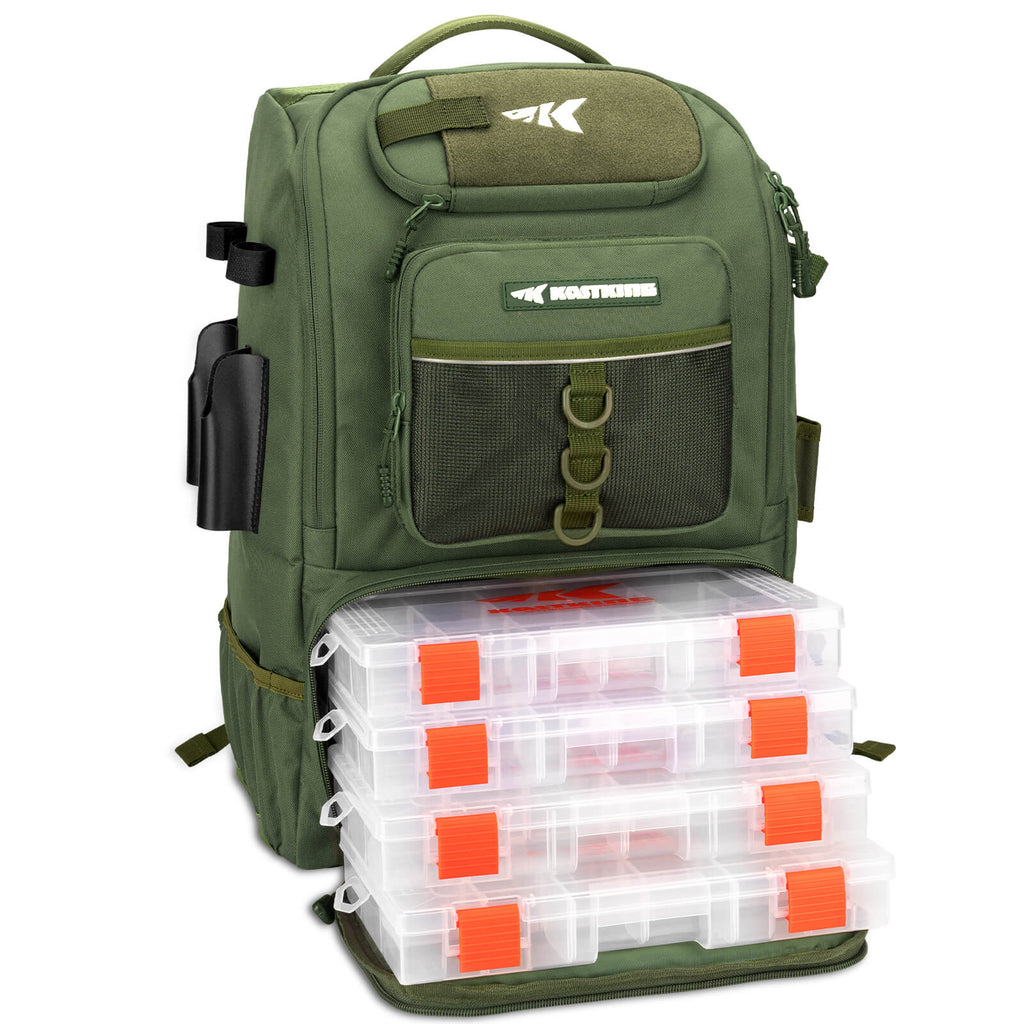 KastKing KarryAll Tackle Backpack with Rod Holders 4 Tackle Boxes