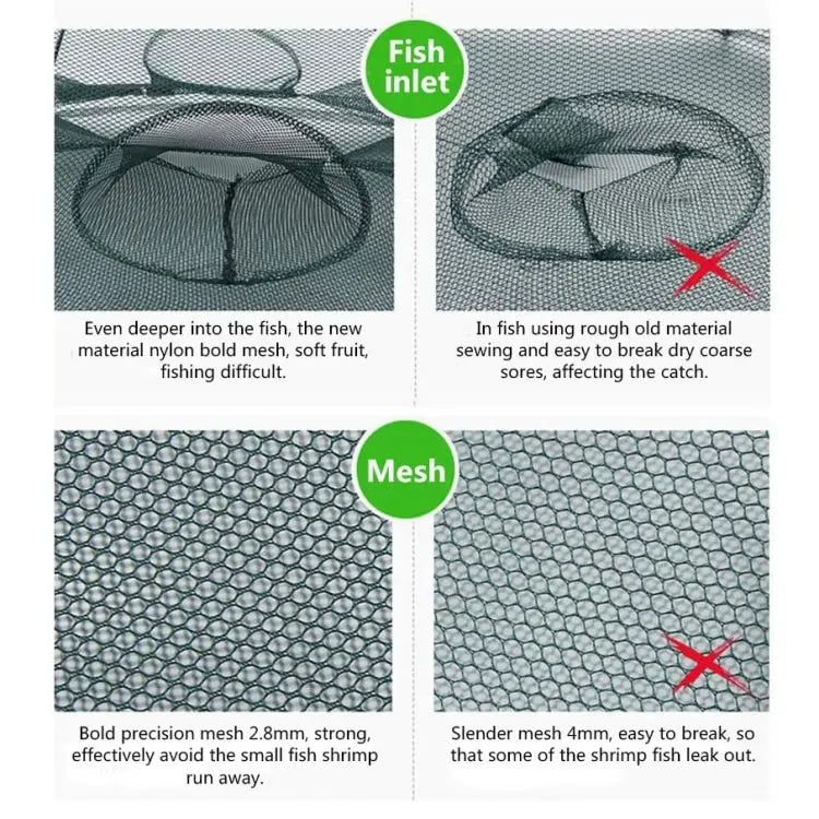 10 Holes Automatic Foldable Fishing Net Nylon Shrimp Crab Minnow Trap Fish Cast Net Fishing Tackle, 10 Holes