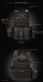 Tactical MOLLE Vest 6094 Adjustable Combat Chest Rig with Multi-Pocket System for Outdoor Hunting Training Airsoft CS Wargame Hiking Camping