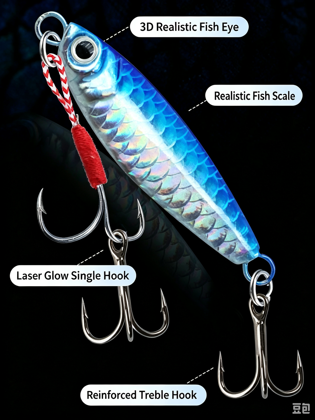 Fish Scale Jig Lure, Slow Fall Metal Casting Jig, Long Cast Spoon Bait for Bass, Walleye & Pike Freshwater Saltwater Fishing