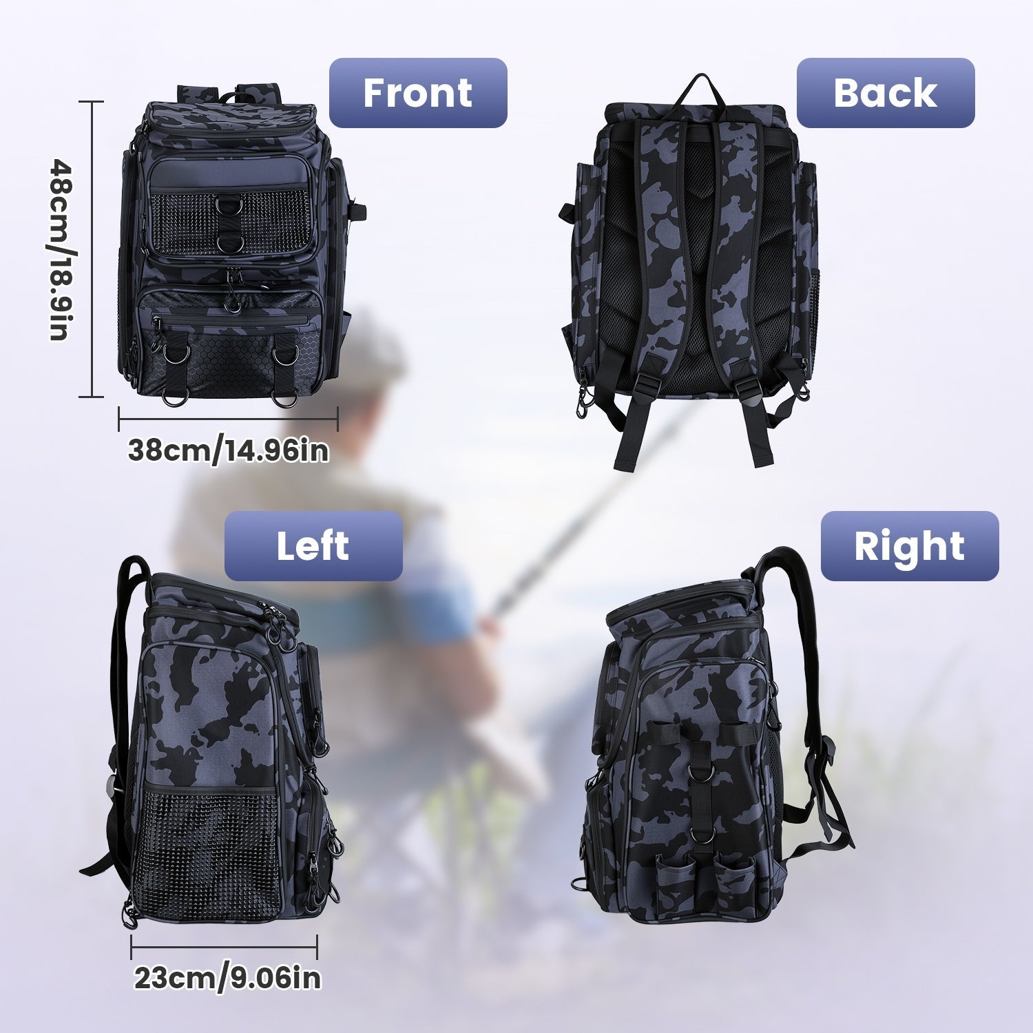 Fishing Backpack 42L with Rod Holders & 16 Pockets