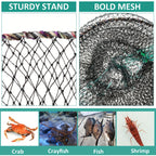 Collapsible Fishing Trap Net 4 Pack - Crab Crawfish Minnow Lobster Shrimp Bait Cage with 49ft Rope, 12x24 Inch Foldable Fish Trap, Durable PA Nylon, Portable Freshwater Saltwater Fishing Gear