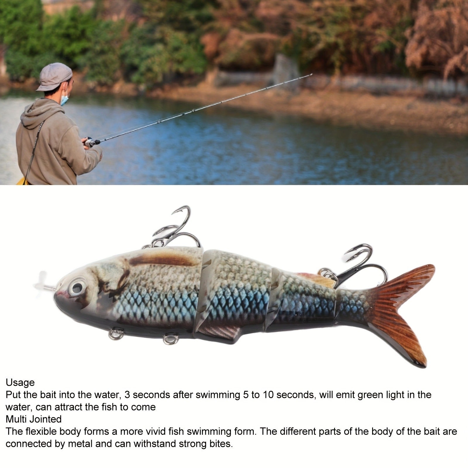 Electric Robotic Swimbait with USB Rechargeable LED Light – Multi-Jointed Wobbler Swimming Fishing Bait, Realistic Robot Fish Lure for Bass Pike Perch, Ice Fishing & Winter Fishing Gift for Men