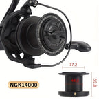 Heavy Duty Saltwater Spinning Reel 8000 10000 14000 Deep Sea Fishing Reel Metal Body High Line Capacity Ambidextrous Large Fish Ocean Surf Reel