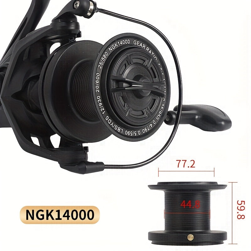 Heavy Duty Saltwater Spinning Reel 8000 10000 14000 Deep Sea Fishing Reel Metal Body High Line Capacity Ambidextrous Large Fish Ocean Surf Reel