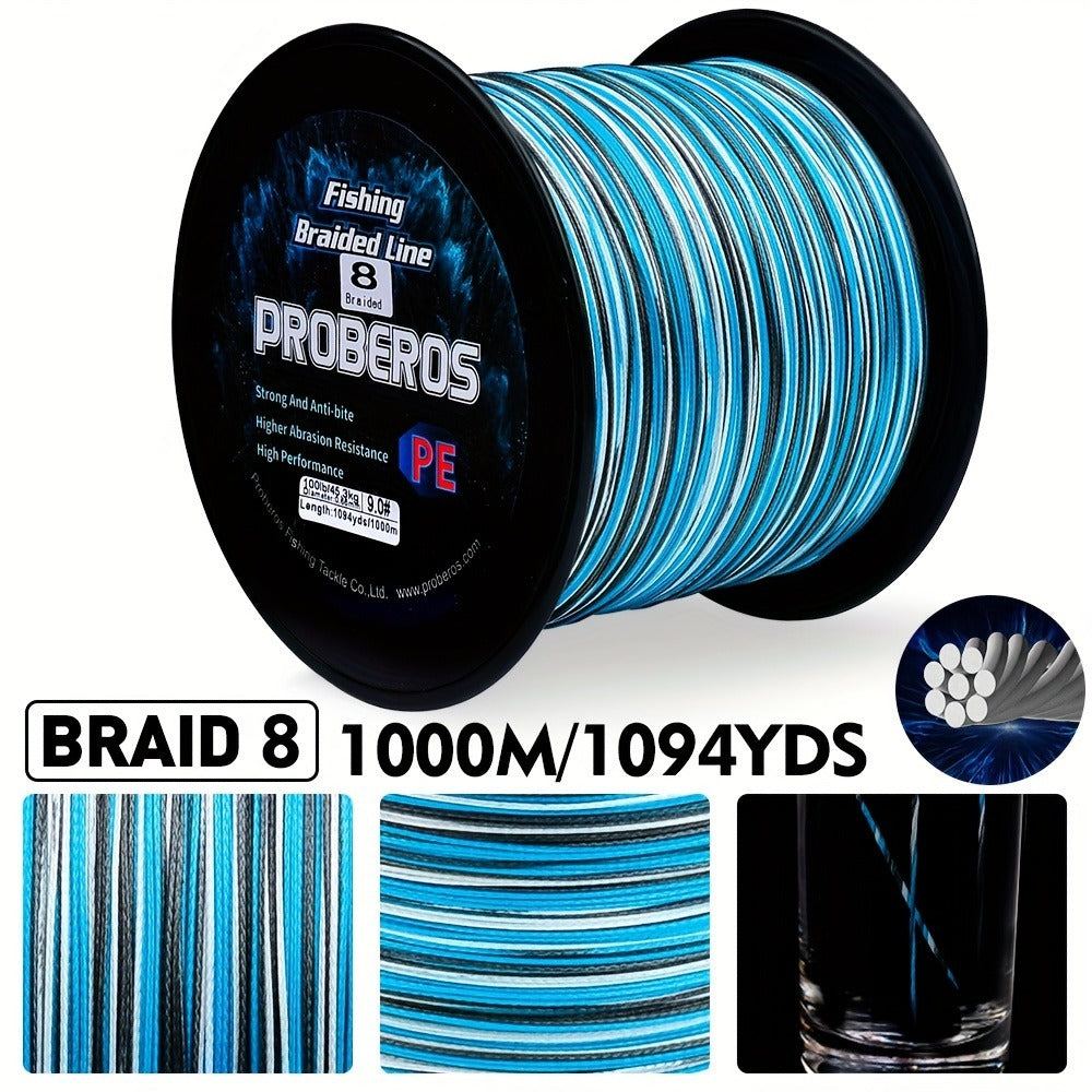 8-Strand Braided Fishing Line 1094 Yards – Zero Stretch, Abrasion Resistant Superline | 10LB–100LB | Gray, Green, Blue Camo, Green Camo