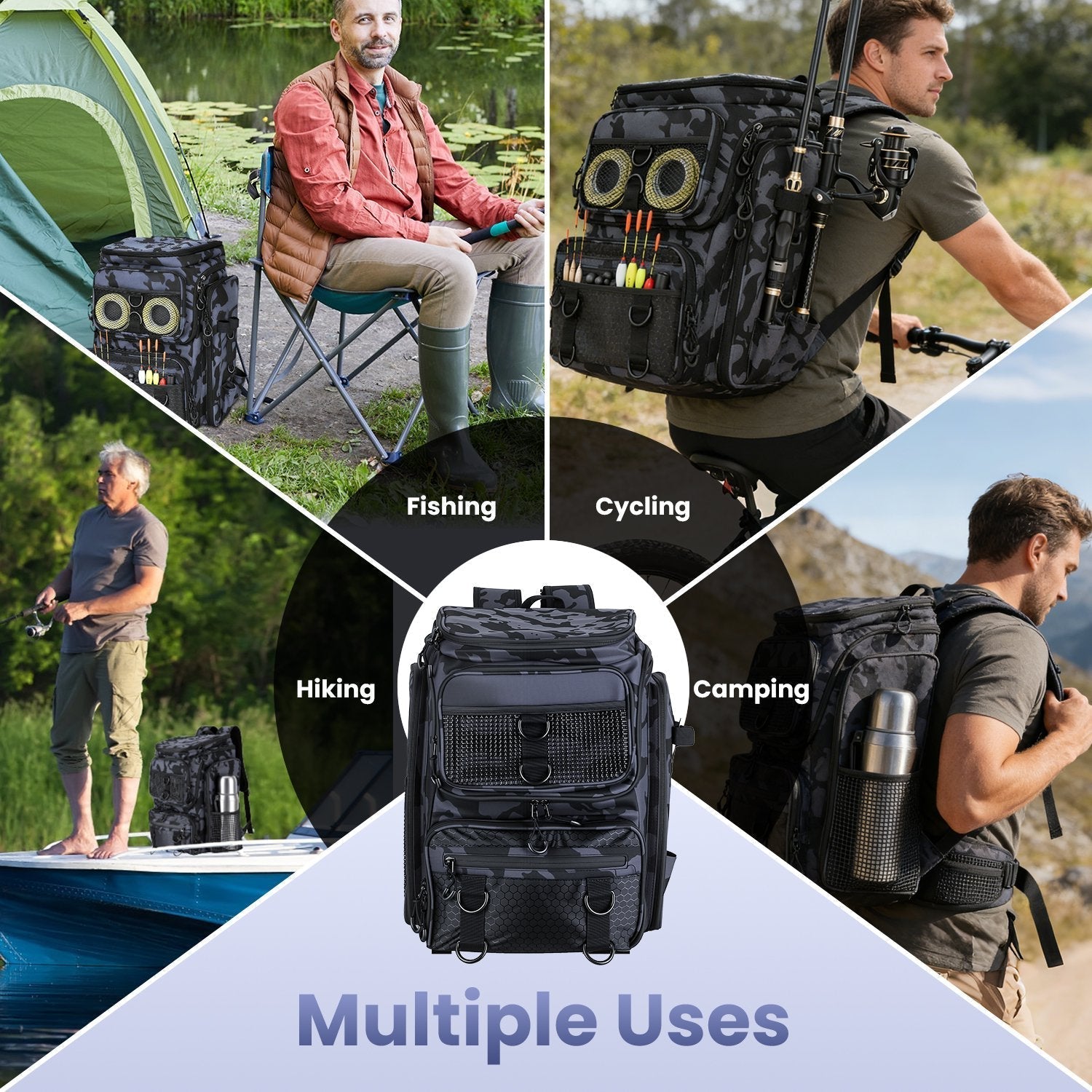 Fishing Backpack 42L with Rod Holders & 16 Pockets