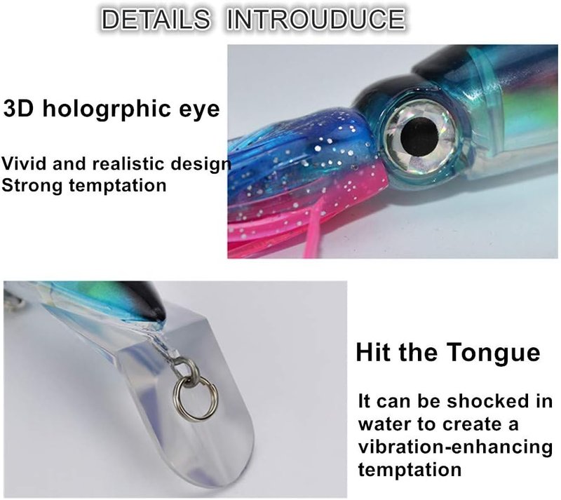 Large Simulation Squid Fishing Lures Bait Kit - 4Pcs with 3D Holographic Eyes & Built-in Multicolored Lead Blocks