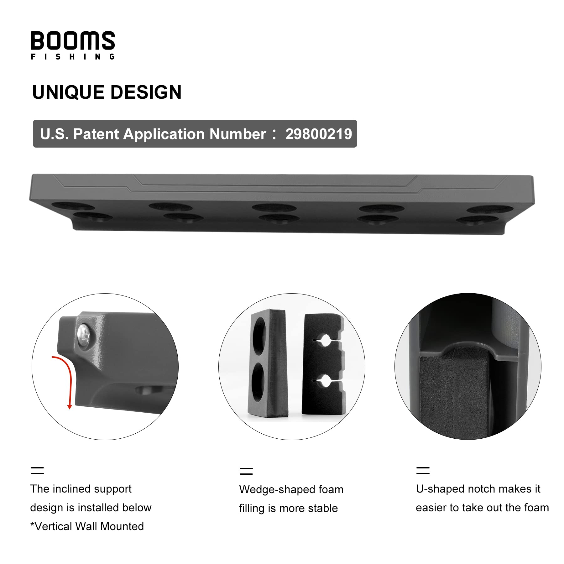 Booms Fishing Rod Holder for Garage: Wall Mount Fishing Pole Holders for Garage | Fishing Rod Rack Holds Up to 10 Rods, Vertical/Horizontal/Ceiling Fishing Pole Racks, WV4 Gray + Black