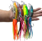 Large Simulation Squid Fishing Lures Bait Kit - 4Pcs with 3D Holographic Eyes & Built-in Multicolored Lead Blocks