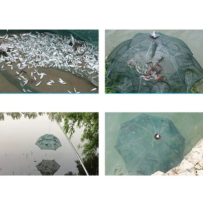 8 Holes Automatic Foldable Fishing Net Nylon Shrimp Crab Minnow Trap Fish Cast Net Fishing Tackle, 8 Holes
