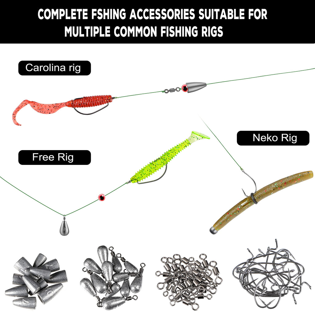 PLUSINNO 253/387pcs Fishing Gear Accessories Kit, Fishing Tackle Box with Tackle Included, Fishing Hooks, Fishing Weights Sinkers, Spinner Blade, Fishing Equipment for Bass Trout Bluegill Crappie