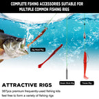 PLUSINNO 253/387pcs Fishing Gear Accessories Kit, Fishing Tackle Box with Tackle Included, Fishing Hooks, Fishing Weights Sinkers, Spinner Blade, Fishing Equipment for Bass Trout Bluegill Crappie