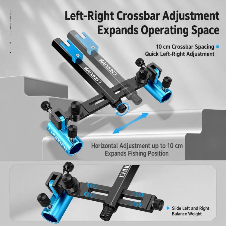 Aluminum Magnesium Alloy Dual Fishing Rod Holder 360 Adjustable Double Bracket for Fishing Box Chair