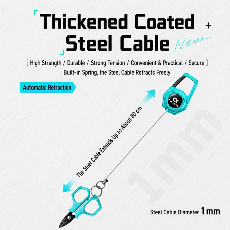 Retractable Reel Carabiner 80cm Steel Wire Anti-Lost Holder for Fishing Scissors Fish Gripper Outdoor Tools