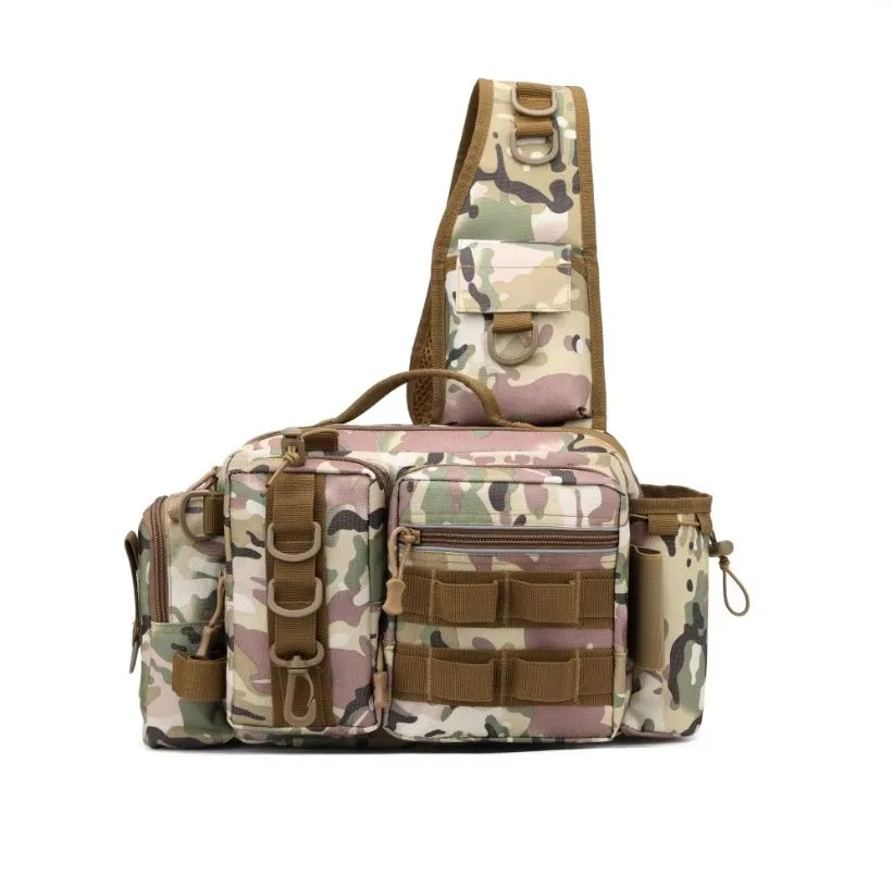 Fishing Tackle Backpack & Crossbody Bag with Rod Holder
