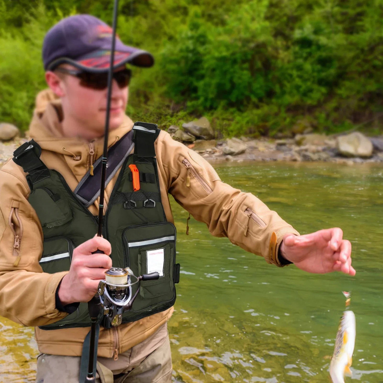 Multi-pockets Fly Fishing Jacket Buoyancy Vest Water Bottle Holder