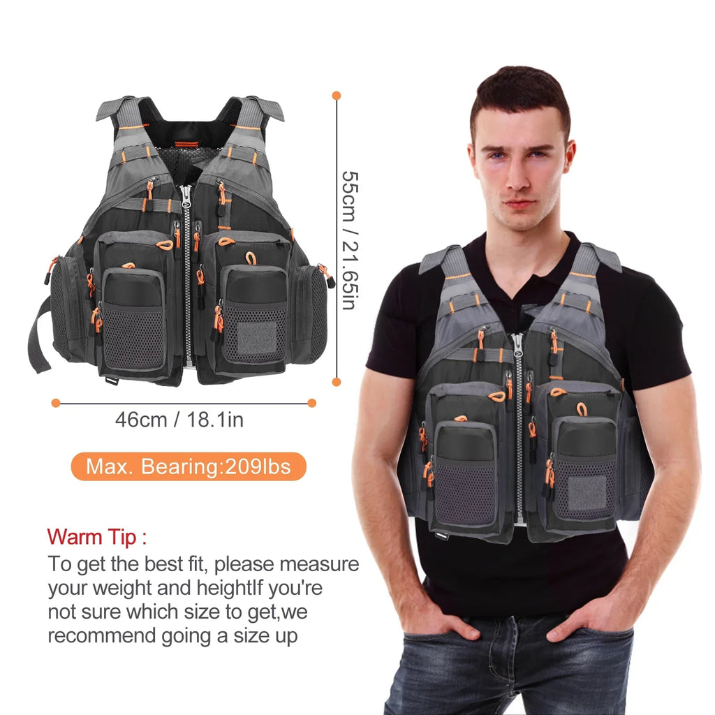 Breathable Fishing Life Vest | 11-Pocket 209 lb Flotation Jacket