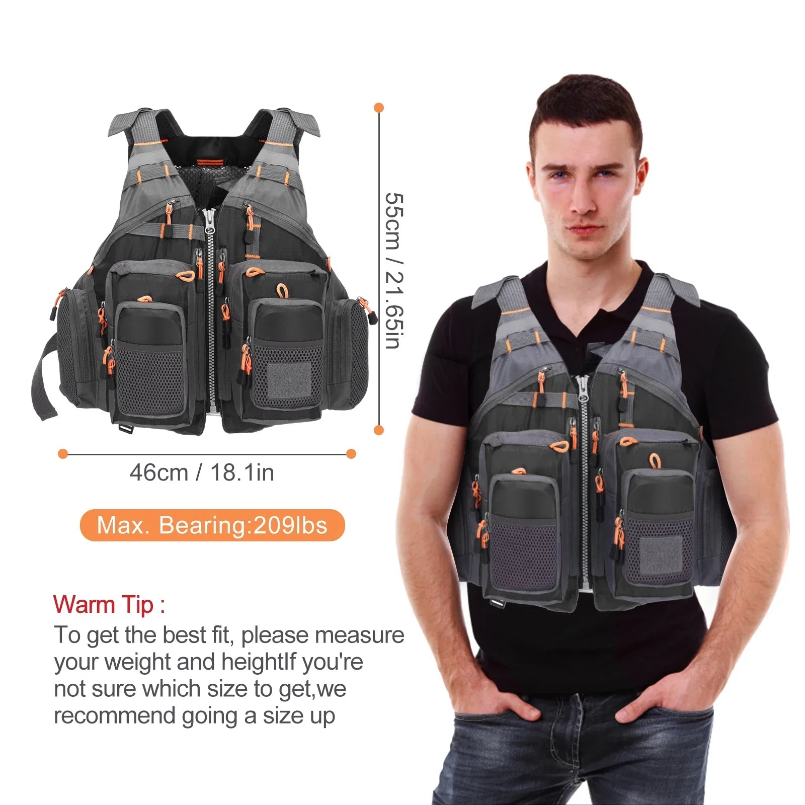 Breathable Fishing Life Vest | 11-Pocket 209 lb Flotation Jacket