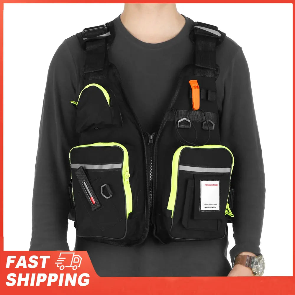 Multi-pockets Fly Fishing Jacket Buoyancy Vest Water Bottle Holder