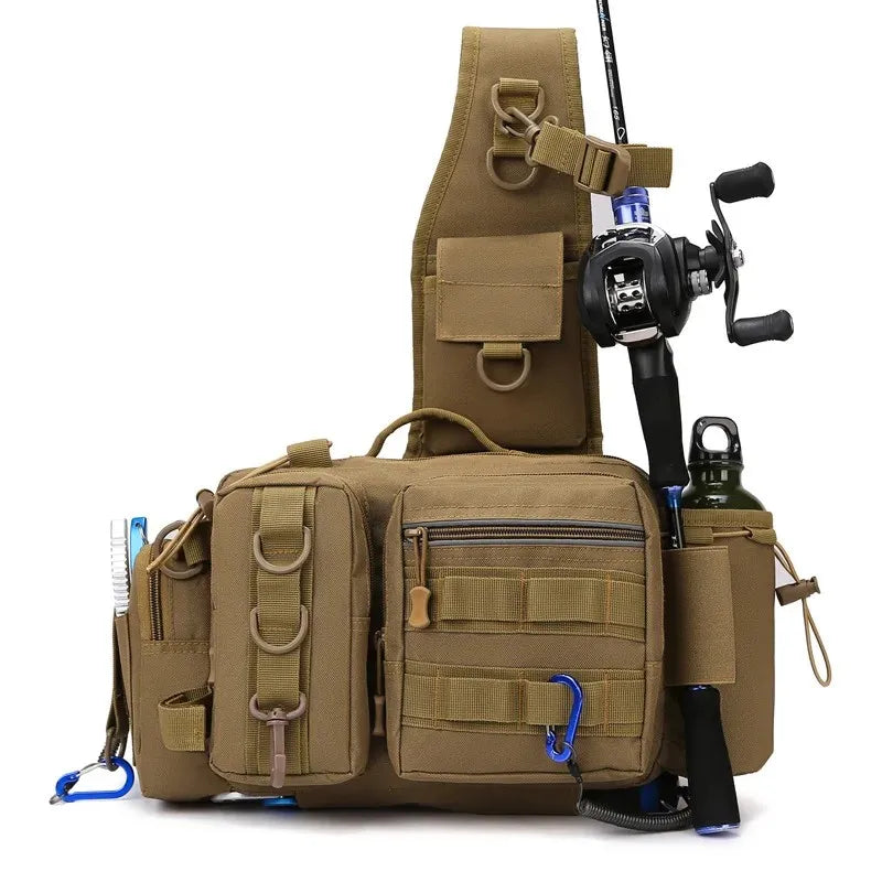 Fishing Tackle Backpack & Crossbody Bag with Rod Holder