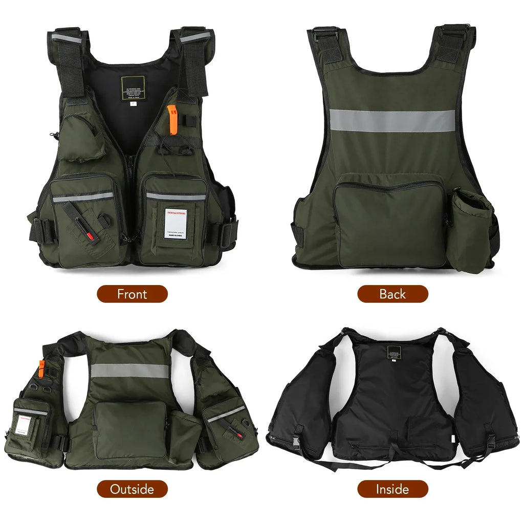 Multi-pockets Fly Fishing Jacket Buoyancy Vest Water Bottle Holder