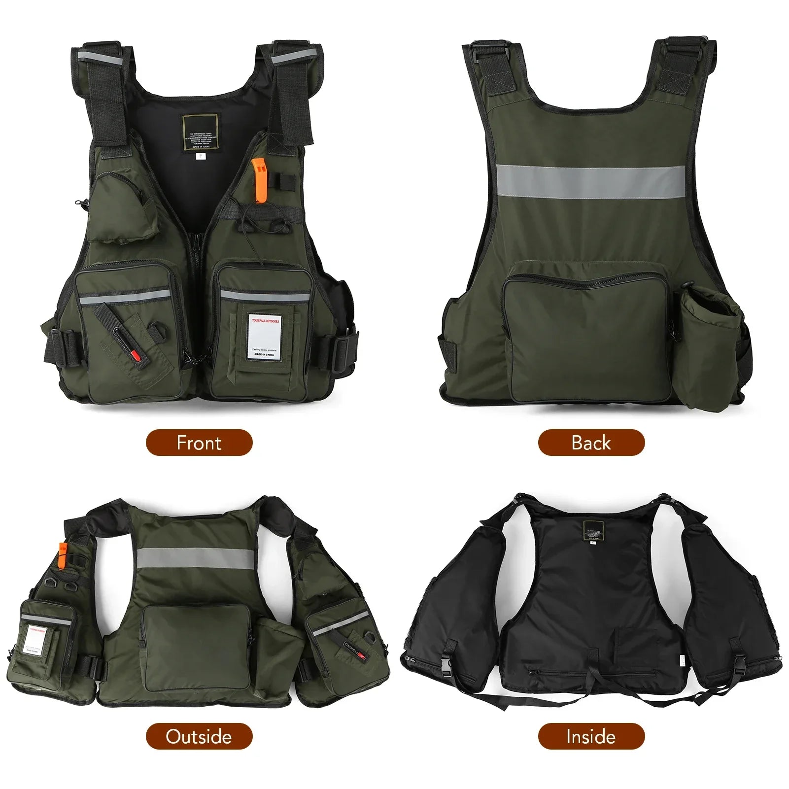 Multi-pockets Fly Fishing Jacket Buoyancy Vest Water Bottle Holder