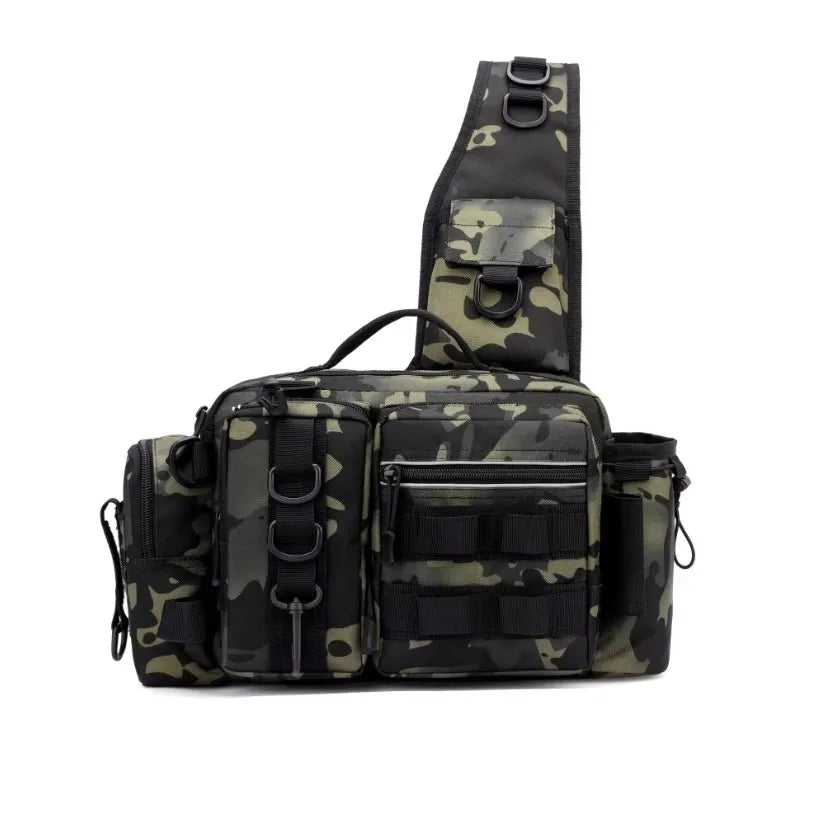 Fishing Tackle Backpack & Crossbody Bag with Rod Holder