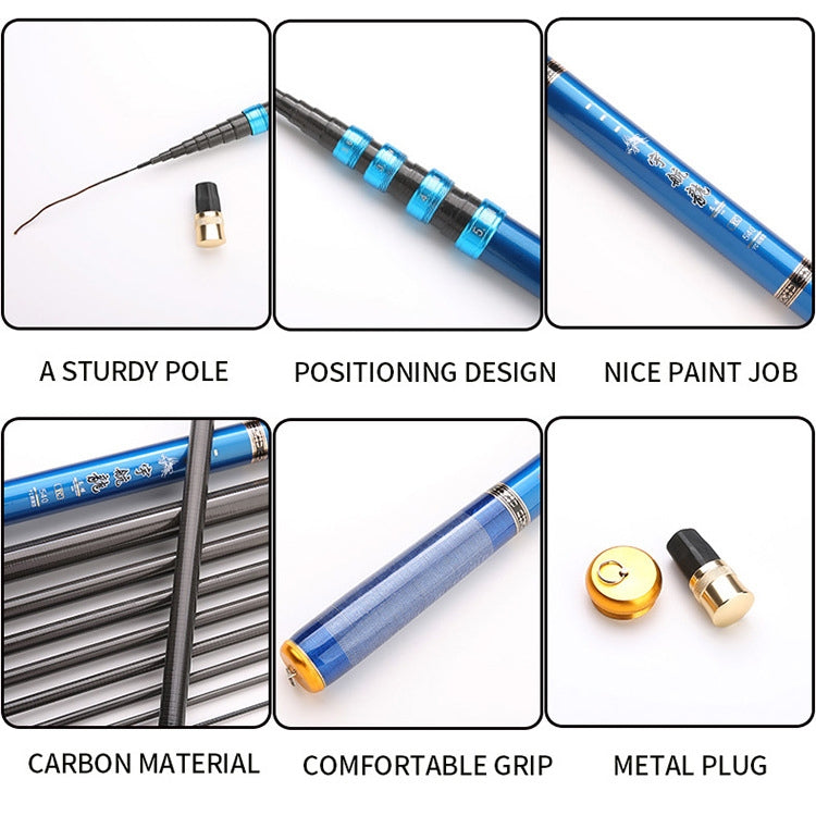 Carbon Short Section Fishing Rod Short Section Positioning Handle Rod, 3.6m, 4.5m, 5.4m, 6.3m