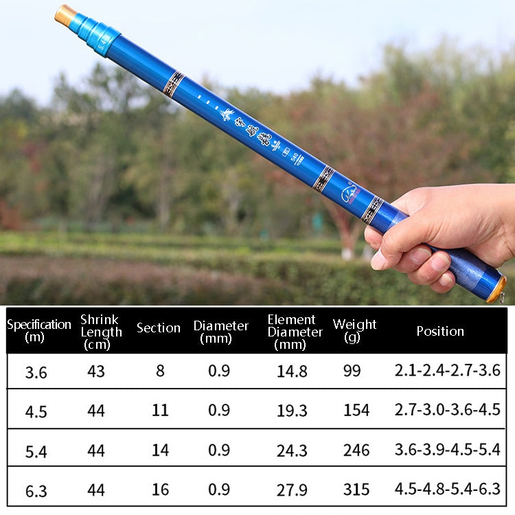 Carbon Short Section Fishing Rod Short Section Positioning Handle Rod, 3.6m, 4.5m, 5.4m, 6.3m