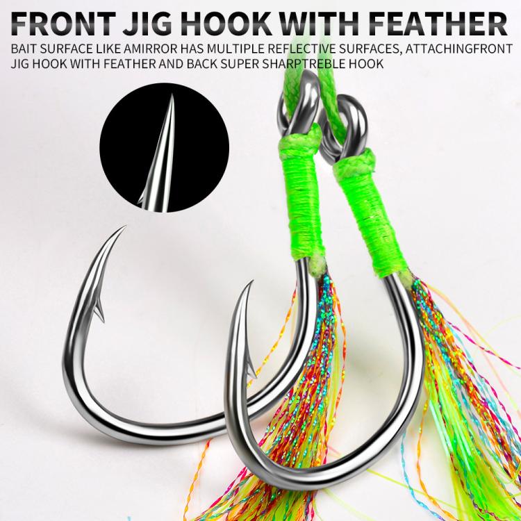PROBEROS LF169  Vertical Jigging Lure with Double Assist Hooks Saltwater Metal Jig with Feathers Shining Mackerel Sinking Bait, 180g, 200g, 230g, 250g, 300g