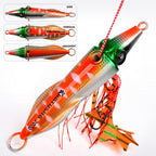 PROBEROS Luminous Squid Jigging Lures Vertical Saltwater Jigs with Silicone Skirt Laser Coating Metal Sinking Fishing Lures, 40G, 60G, 80G, 100G, 120G, 150G, 200G