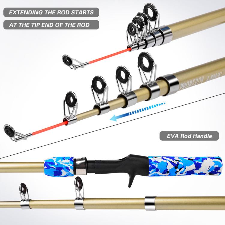 PROBEROS Fishing Rod and Reel Combo 6ft Telescopic Fishing Pole with Spincast Reel Portable Travel Fishing Full Kit with Carrier Bag, CAST Blue, SPIN Blue, CAST Green, SPIN Green