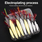 PROBEROS 9pcs /Box Fishing Spoons Lure Set Metal Willow Leaf Spinner Baits with Blood Groove Treble Hooks