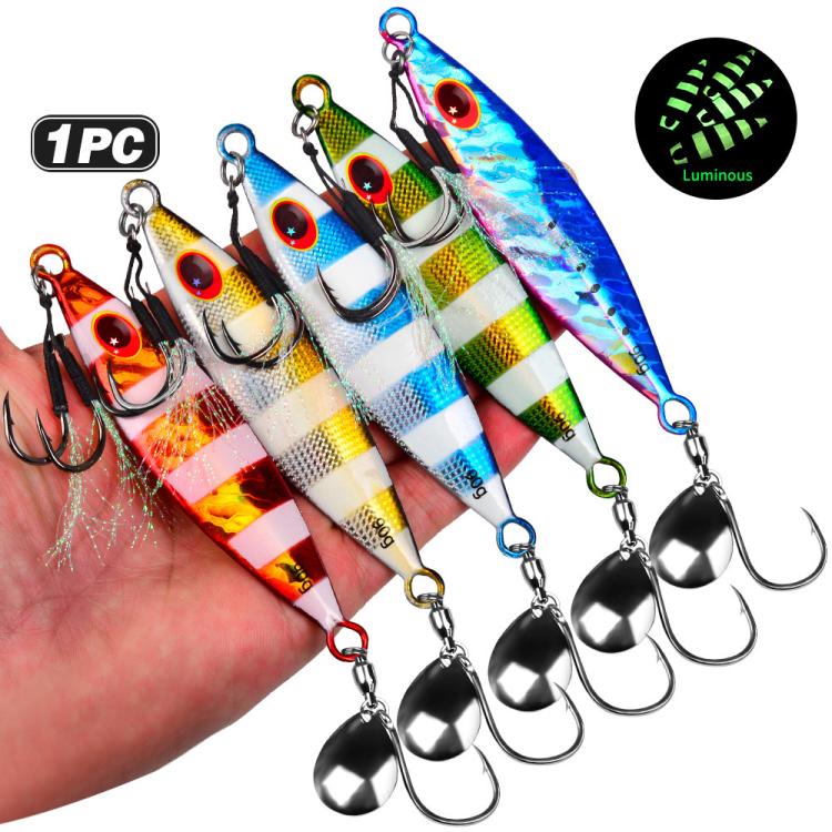 PROBEROS LF179 Metal Jigging Lures with Spinner Blade Glow in the Dark Saltwater Fishing Jigs, 30g, 40g, 60g, 80g, 90g