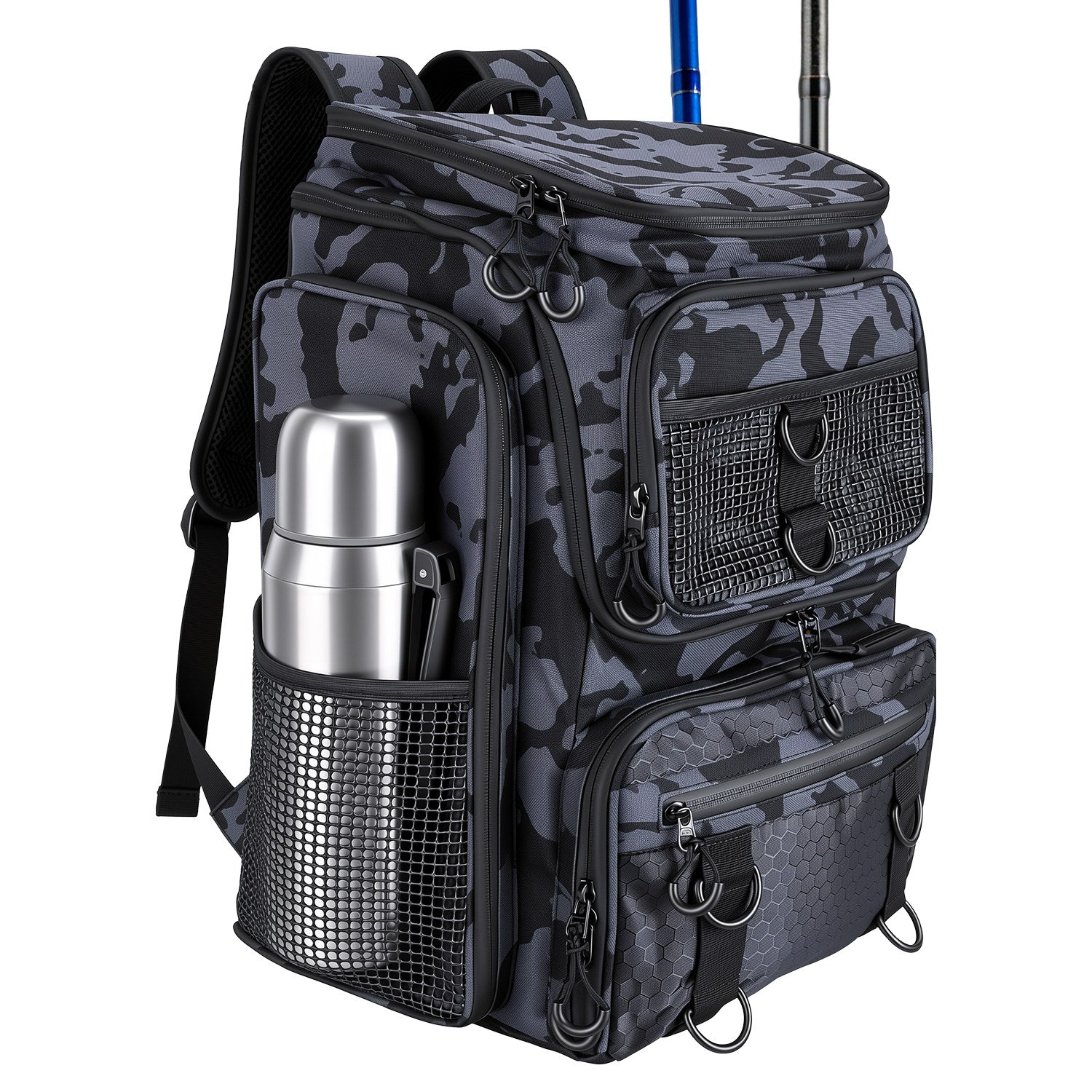Fishing Backpack 42L with Rod Holders & 16 Pockets
