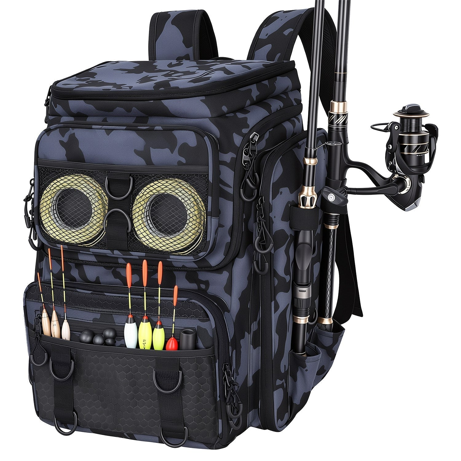 Fishing Backpack 42L with Rod Holders & 16 Pockets